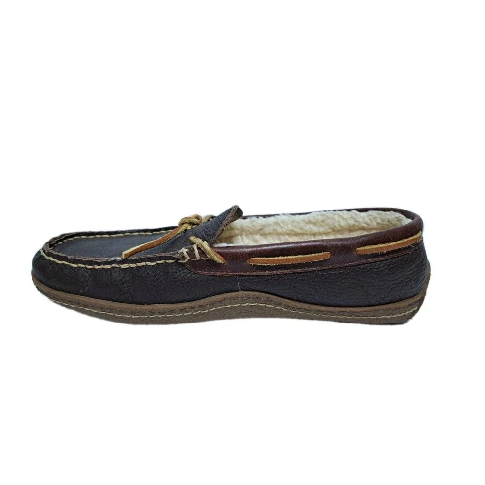 LL Bean Men's 8 Wicked Good Leather Shearling Moccasin Brown Slippers